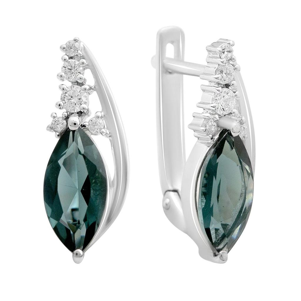 Серебряные серьги с топазом Лондон Блю 3.352ct, фианитами (2213550)