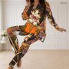 Women Plus Size Halloween Printed Two Piece Pants Set Half Zip Long Sleeve Top And Long Pants