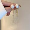 Korean Fashion Imitation Pearl Dangle Earrings Elegant Round Shape Chain Tassel Drop Earrings For Women Bridal Earrings Party Jewelry