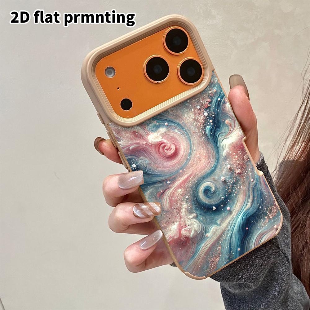 Phone Case: 2D flat lambskin suitable for iPhone 18 17 16 15 14 13Pro protective case, pink-blue nebula, colorful soap bubbles, Christmas and Hallowee