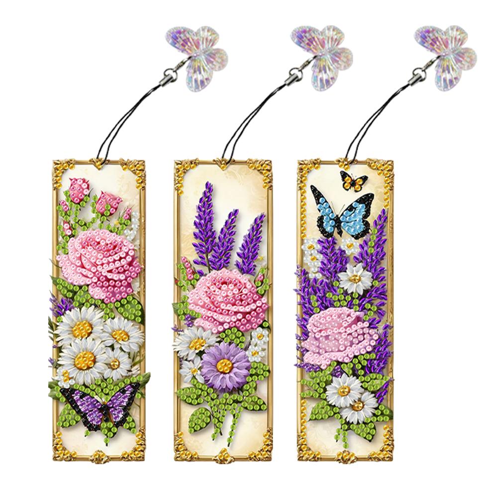 3Pcs Butterfly Patterns DIY Diamond Art Bookmark Diamond Painting Art Bookmarks for Beginners Ideal Choice for Home Office Use