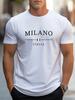 Men's Summer 100% Cotton Fashion MILANO Letter Printed Loose Large Casual Comfortable Round Neck Short Sleeve T-shirt Top