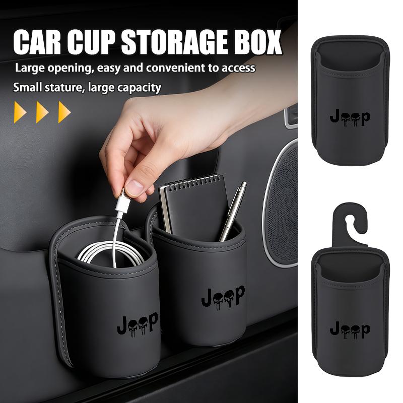 APK6 Leather Car Seat Door Water Cup Holder Hang Drink Storage Box For Jeep Cherokee Wrangler JK Gladiator Compass Renegade Patriot