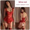 Sweet Large Size Perspective Lace Plus Chest Pad Steel Ring Gathering Tight Flying Sleeves Sexy Nightdress Set