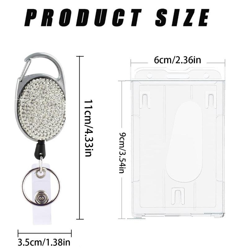 1pc Sparkle Retractable Crystal ID Name BadgeHolderBling Work Card Badge Reel,Fashion Rhinestone Badge Car Bag Keychain
