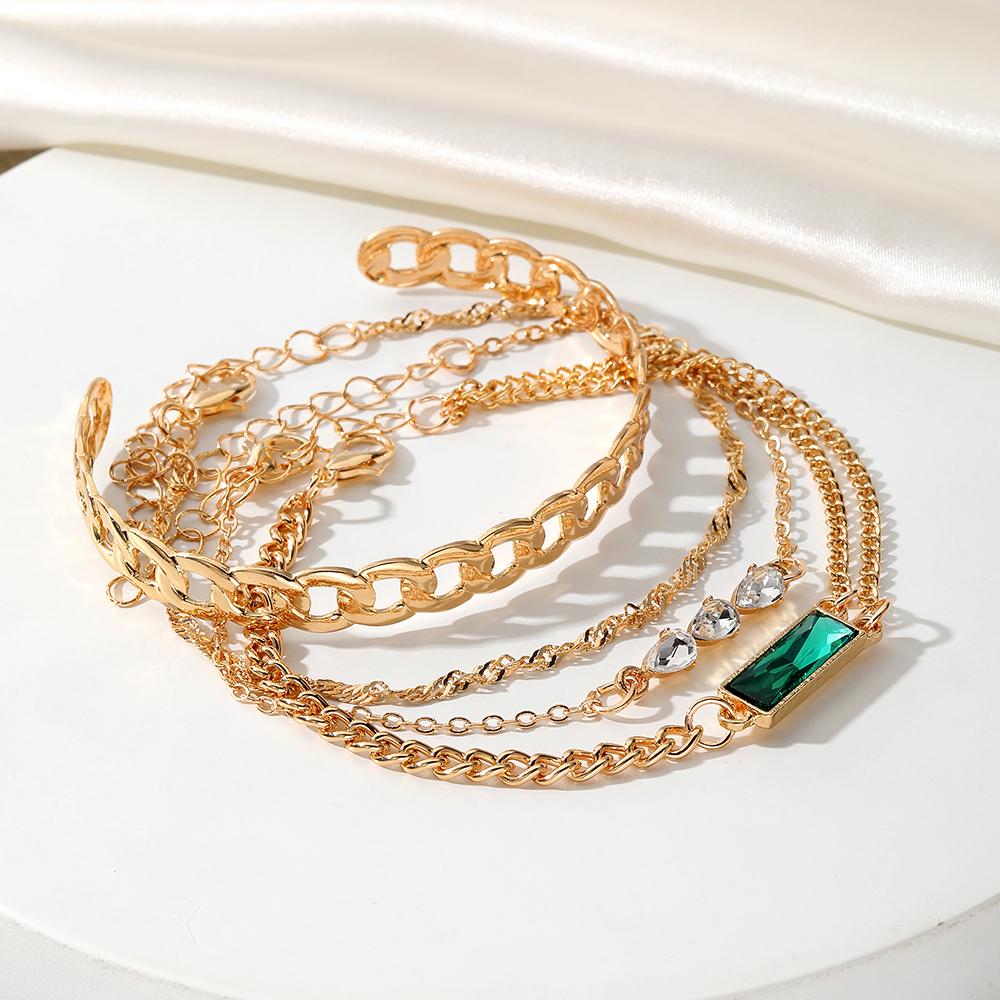 Роскошный браслет для вечеринки в ночном клубе, очаровательный сексуальный браслет для девочек, сто ювелирных изделий, подарок, прямоугольный изумрудный браслет с бриллиантами, набор из 4 золотых браслетов