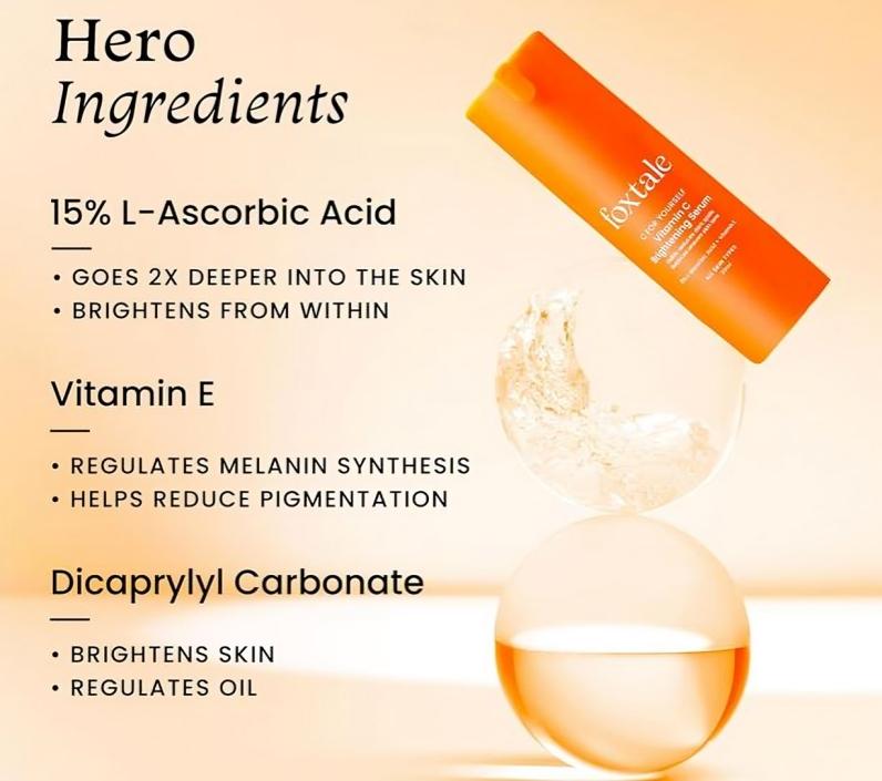 Foxtale 15% Vitamin C Face Serum for Glowing Skin for Dark Spots,Dull Skin, Uneven Skin Tone 30ml