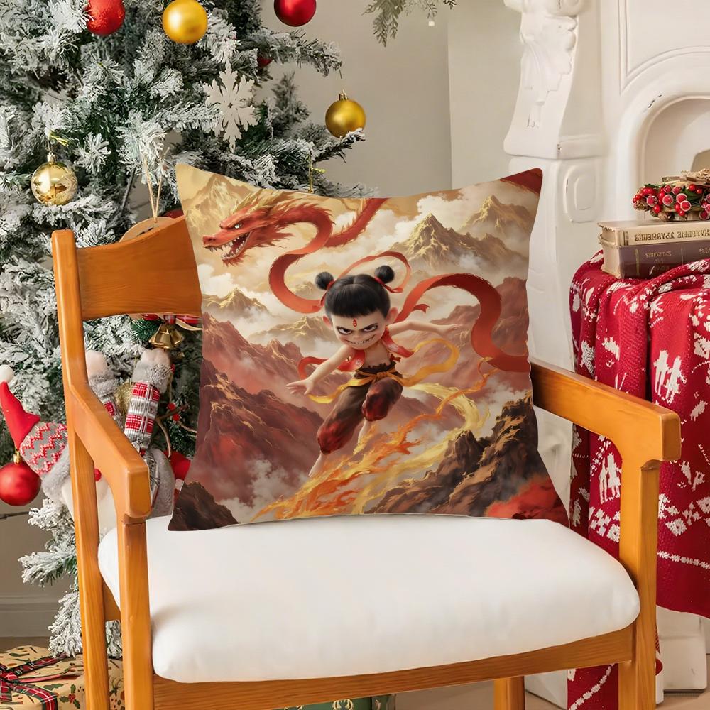 Chinesestyle Cartoon Art Film NNe Zha Pillow Case Silky Short Plush With Invisible Zipper Dustproof Sofa Cushion Cover