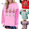 Women Christmas Sweatshirt Sequin Cartoon Pattern Round Neck Long Sleeve Loose Mid Length Pullover Party Holiday Top