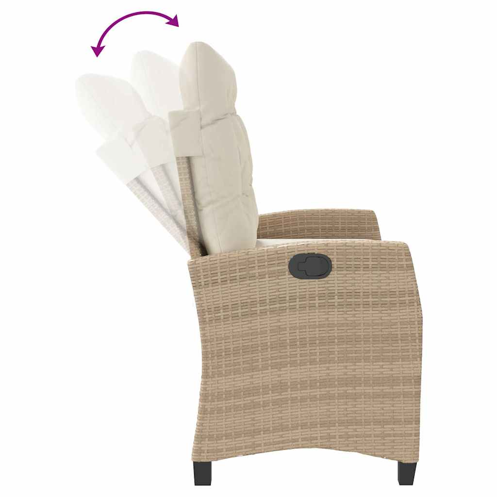 Adjustable Garden Bench with Cushions Beige Poly Rattan