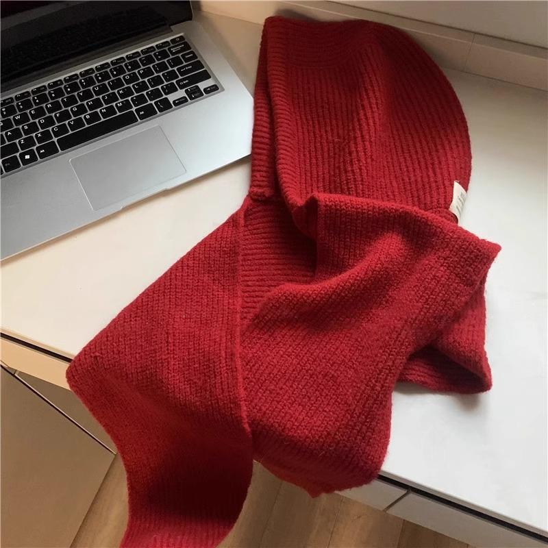 Women's Winter Knit Hooded Hat with Integrated Scarf 100% Polyester Casual Design for Business & Travel Warmth