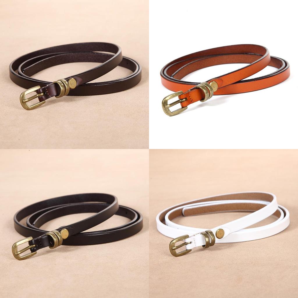 Тонкий кожаный ремень с металлической пряжкой в минималистичном стиле для рубашек