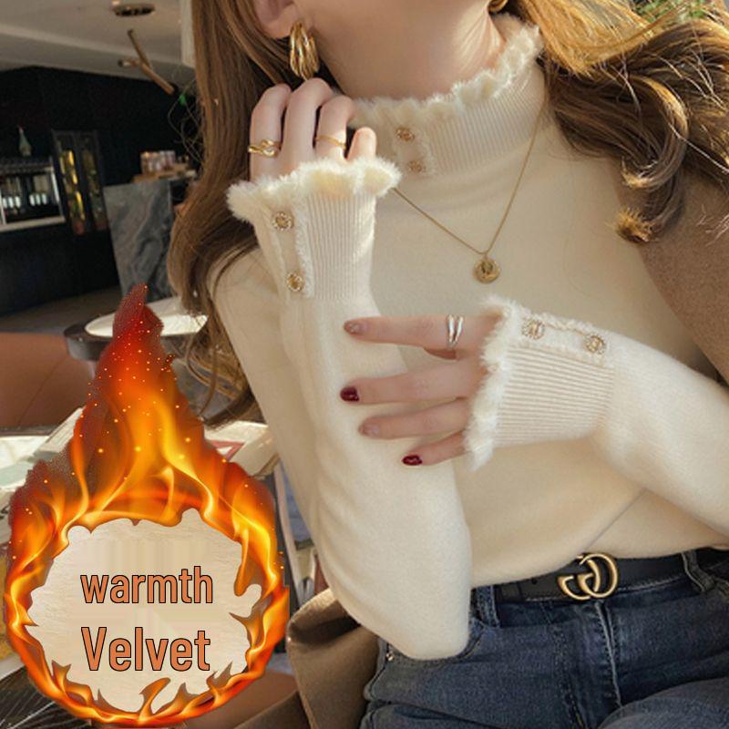 Женский свитер на флисовой подкладке: Плотный, Модный, Теплый Базовый Слой с Полувысоким Воротником для Осени/Зимы.