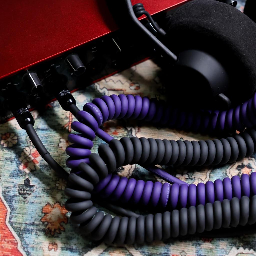 6m Guitar Coiled Cable with Bass Stereo Pancake Instrument Cable Shield, L-S Type, 6.35mm Plug, Connector, (Black)