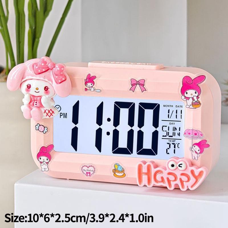 Цифровой будильник Мини Настольные часы Hello Kitty с ночником Kuromi My Melody Мультяшные цифровые часы Домашний декор
