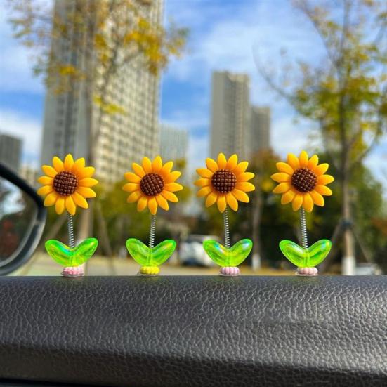 5/8/10Pcs Sunflower Decoration Car Ornament Realistic Looking Mini Size Easy To Install Spring-loaded