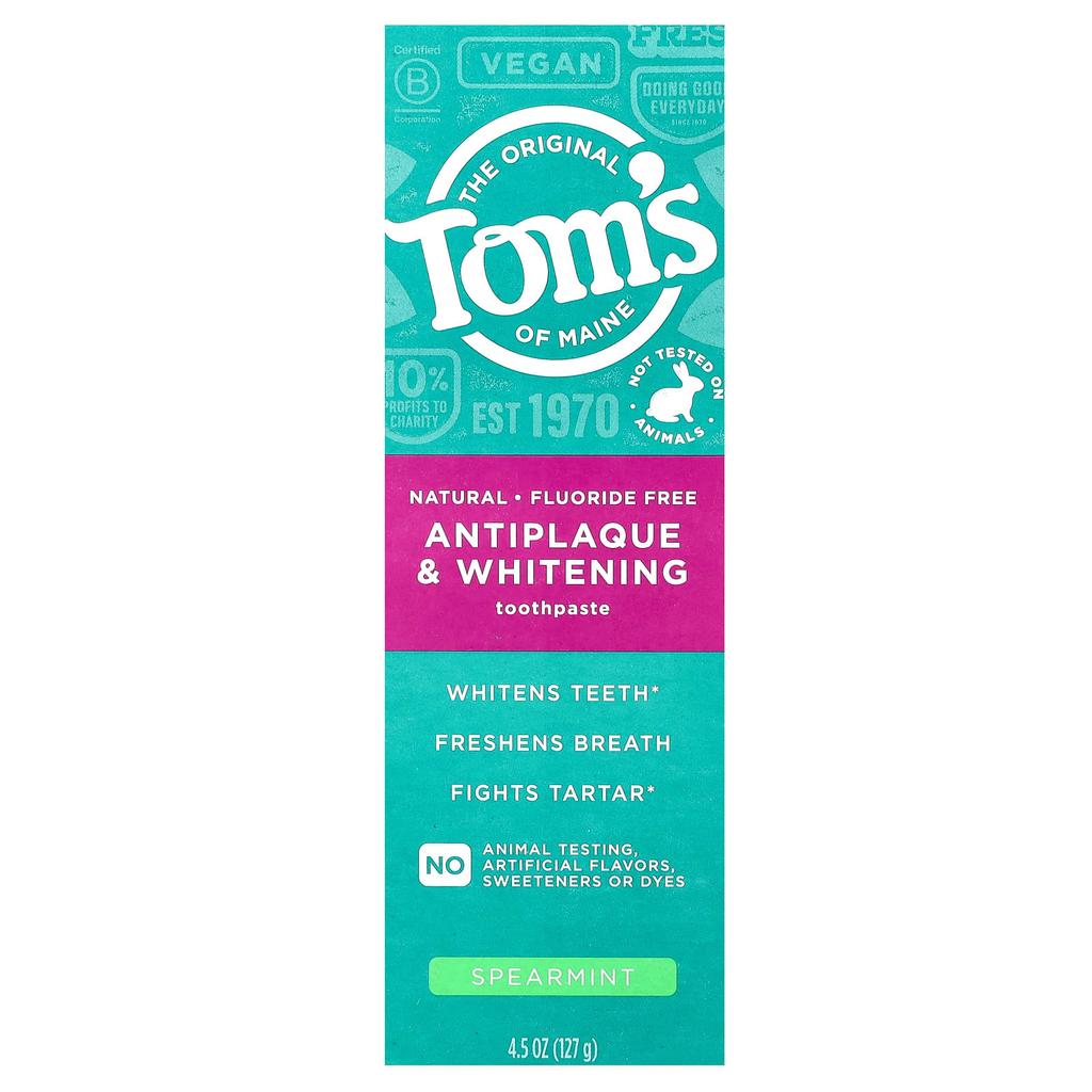Tom's of Maine Зубная паста для контроля налета и отбеливания, без фтора, с мятой, 127 г (4.5 унции)