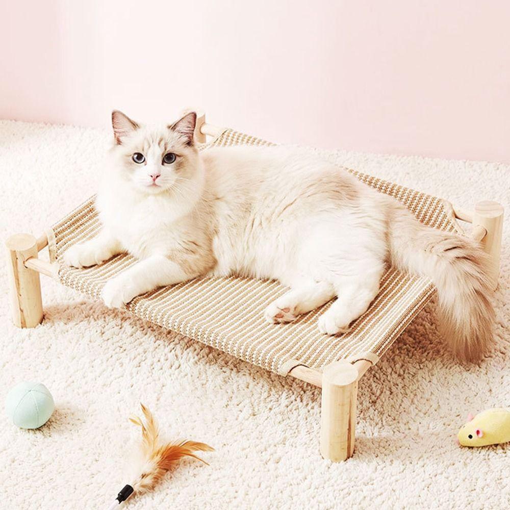 Wooden Frame Cat Elevated Bed Sturdy Dog Bed Easy Clean Kitten Sleeping Bed Indoor Use