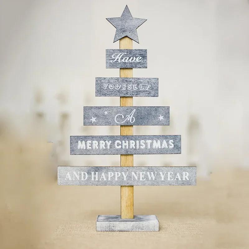 New Christmas Mini Wooden Merry Christmas Tree Home Desk Table Decor Pendants Xmas Tree Ornaments Christmas Decor Happy New Year
