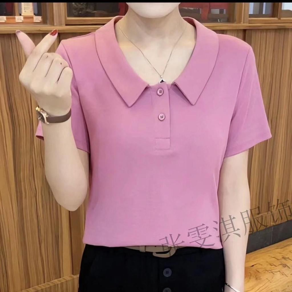 Летняя женская приталенная рубашка поло 2024: Модный короткий рукав для мам среднего возраста, больших размеров