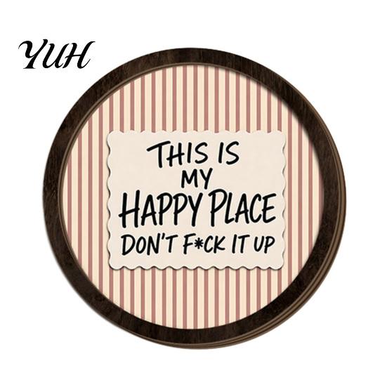 Modern Industrial Wall Decoration Retro Round Hanging Pendant, Wooden Striped Decor with English Slogans, Wood Stripe Picture Frame Ornament