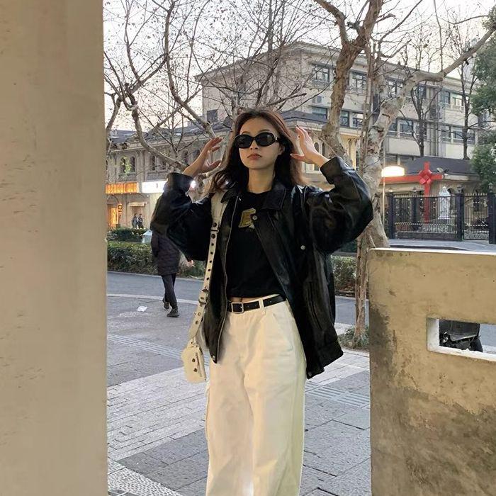 Женская ретро-мотоциклетная куртка из искусственной кожи, облегающая фигуру, весенне-осенний стиль.