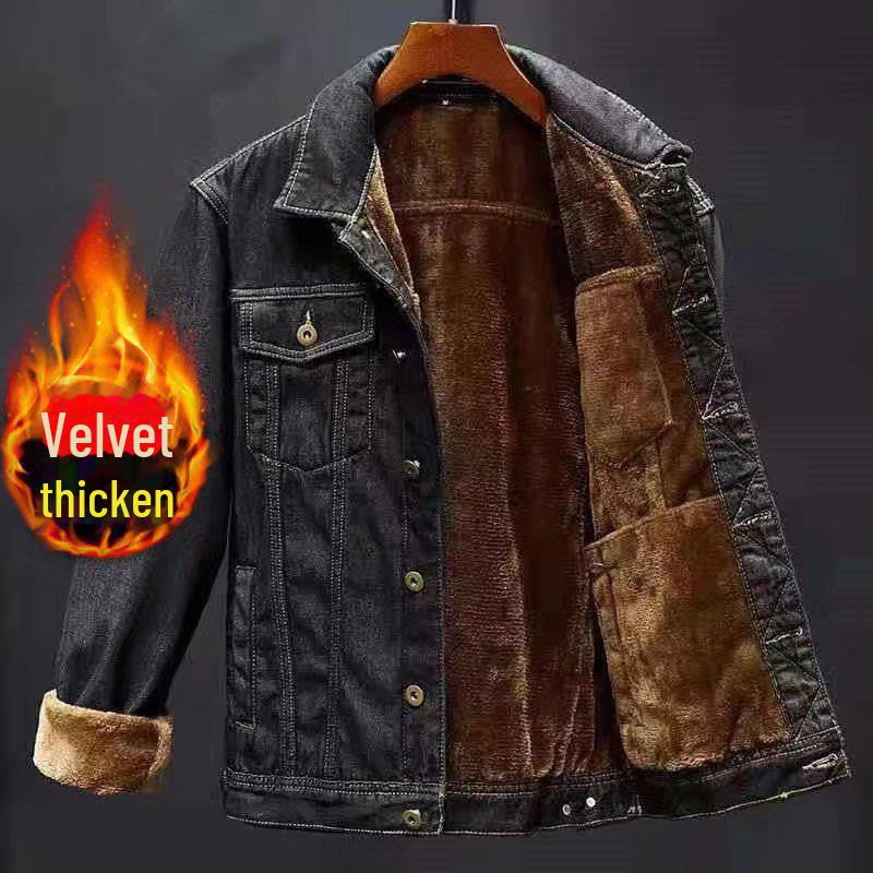 Men's Thick Plush Denim Jacket - Casual Long-Sleeve Trendy Fashion In Japanese and Korean Style