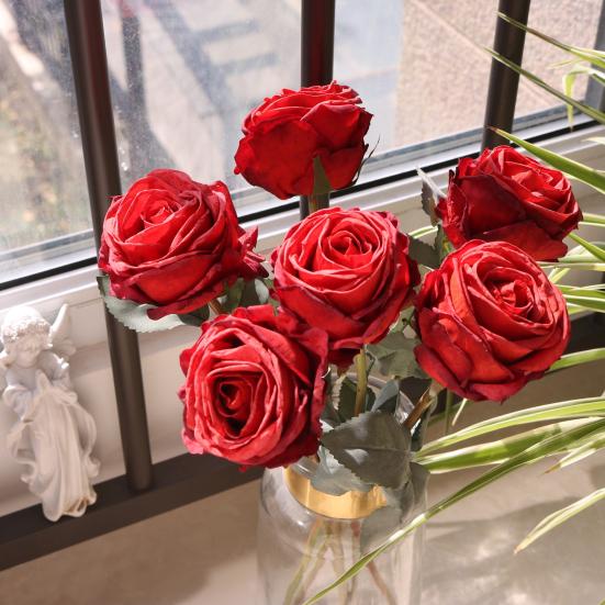 Искусственный цветок розы для цветочной композиции Реалистичный букет роз из искусственного шелка на длинной ножке для свадебного центрального украшения Домашней вечеринки