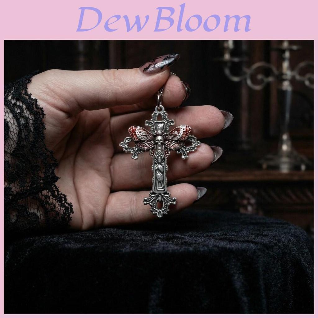 Gothic Cross Necklace With Death Head Moth Pendant For Gothic Jewelry And Party Wear