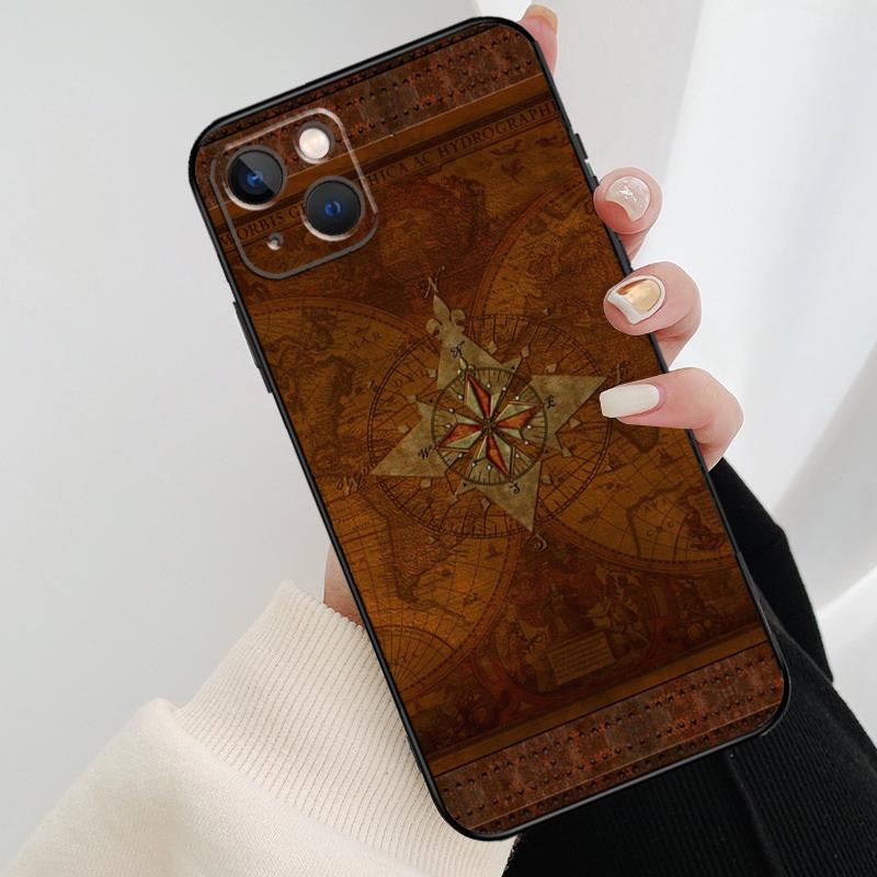 Карта Мира Компас Морской Чехол для Телефона Для iPhone 11 12 13 14 15 16 Pro Max Mini X XR XS Max Plus Чехол Funda