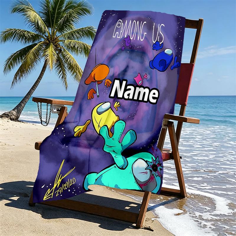 Custom Name Personalized Among Us Print Beach Towel, for Trip Camping Beach Party Home Decor, Birthday Gift for Family & Friends