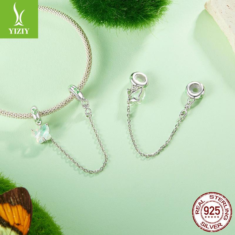 Spring Green Butterfly Safety Chain Diy Bracelet Beaded Accessories 925 Silver Beads