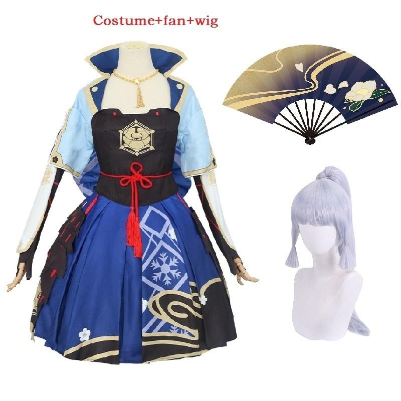 Игра Аяка Камисато Косплей Камисато Аяка Косплей Костюм Женщины Хэллоуин Платье Парик Обувь Вентилятор Нижняя Юбка