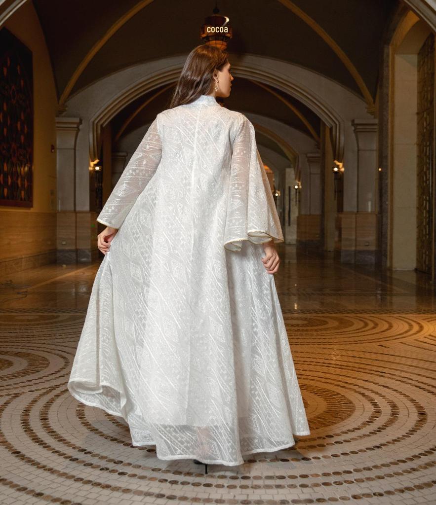 AB320 Tulle Embroidered Sequined Muslim Evening Dress - Arabic Dubai Style Robe for Middle Eastern Women