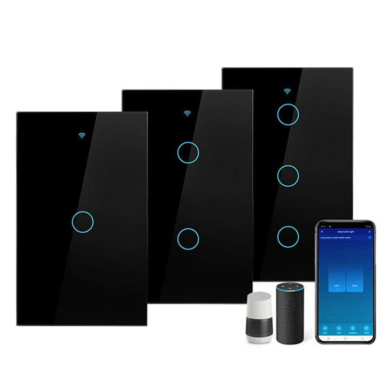 AEE4-Tuya US Plug Wifi Smart Wall Switch No Neutral Wire Touch Sensor LED Light Switches Smart Home Alexa Google