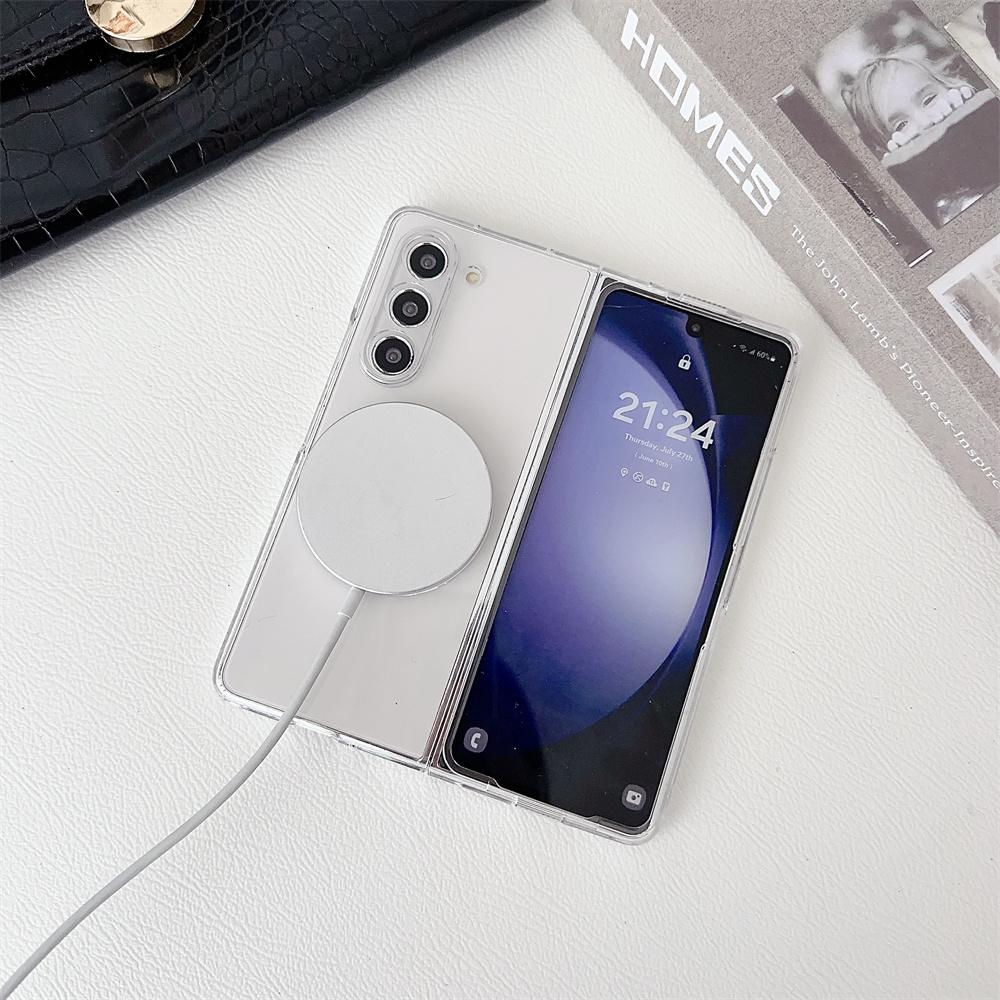 Transparent Magnetic Case for Samsung Galaxy Z Fold 6 4 3 7 Wireless Charging Clear Hard Acrylic Shockproof Cover