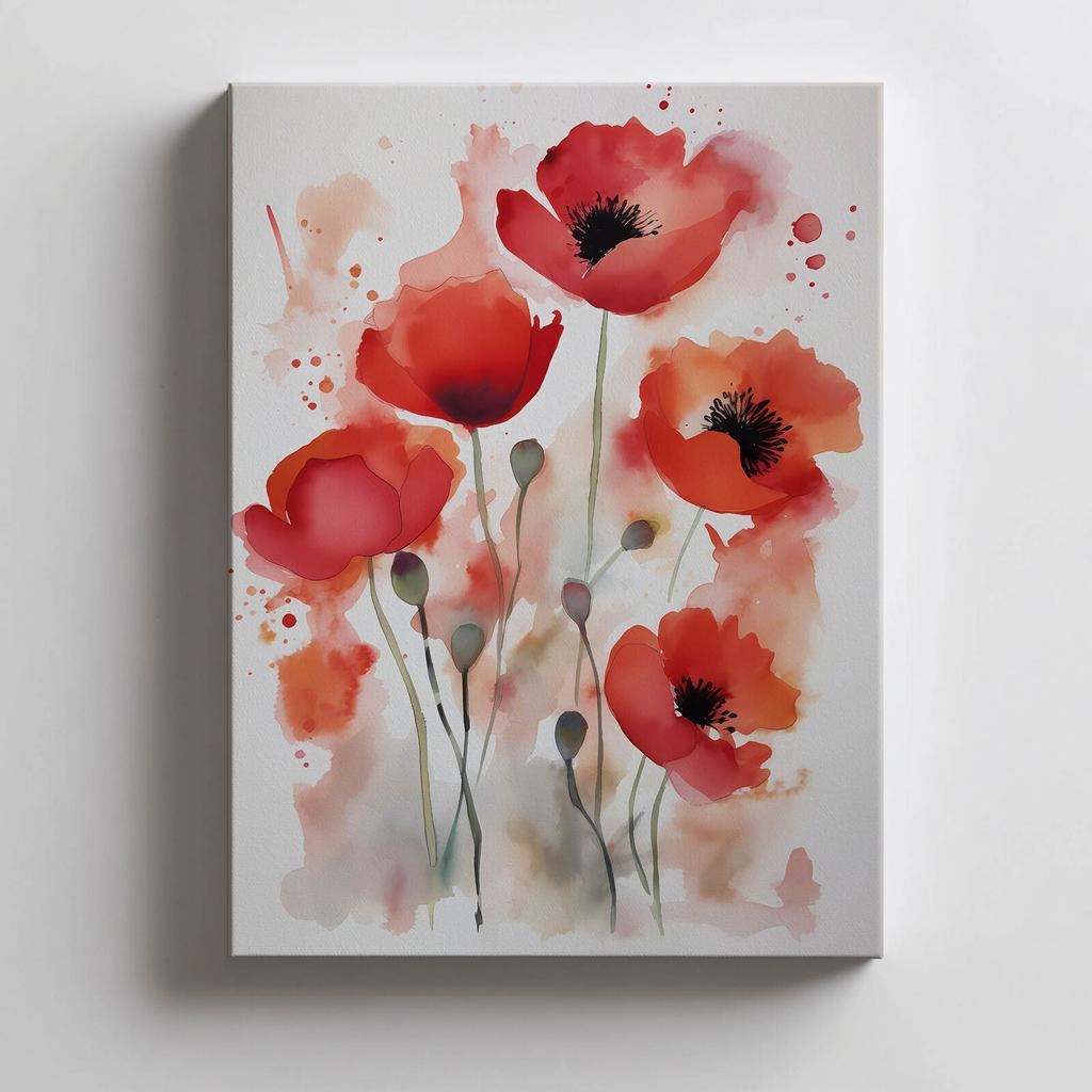 Red Poppies In Watercolor Red Poppies In Watercolor, 30X40 Cm, Gold Aluminum Frame, 230 Gsm Matte Paper
