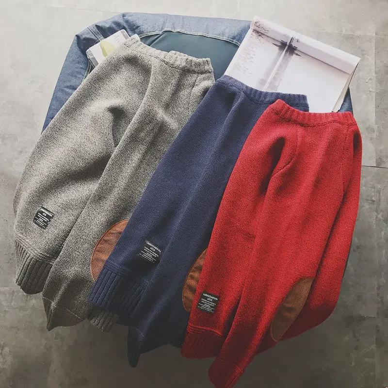 Мужской японский ретро свитер толстой вязки с круглым вырезом