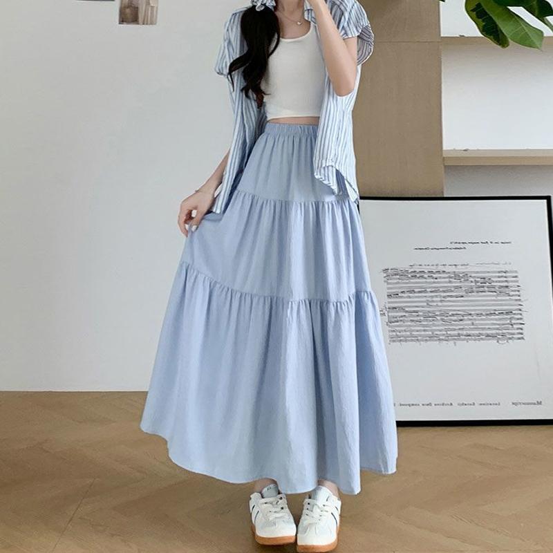 Kawaii белые длинные юбки женские японские корейские Лолита милые пэчворк с высокой талией свободные А-силуэта миди юбка повседневные мягкие девушки