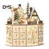Рождественский адвент-календарь со светодиодной подсветкой, музыкальным деревянным светящимся домиком, обратным отсчетом, 24 ящика, настольное украшение