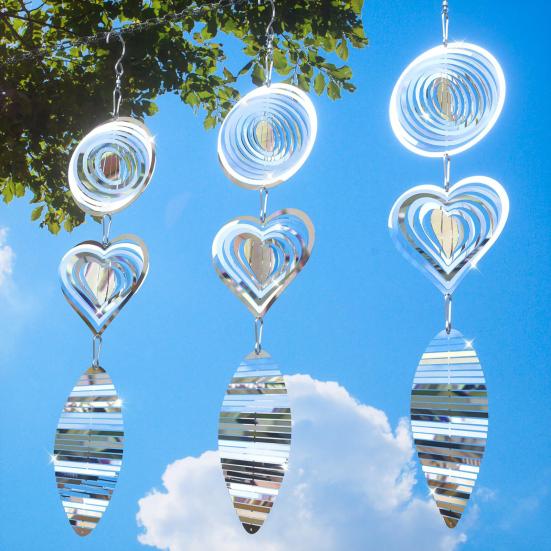 3D Wind Spinner Bird Deterrent Outdoor Garden Yard Farm Hanging Reflective Metal