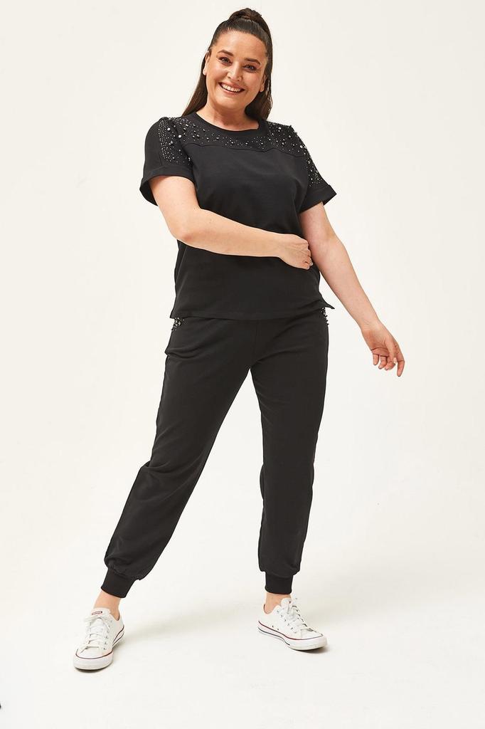 Женский модный спортивный костюм большого размера, летний зеленый спортивный костюм большого размера с камнями и бисером, с короткими рукавами