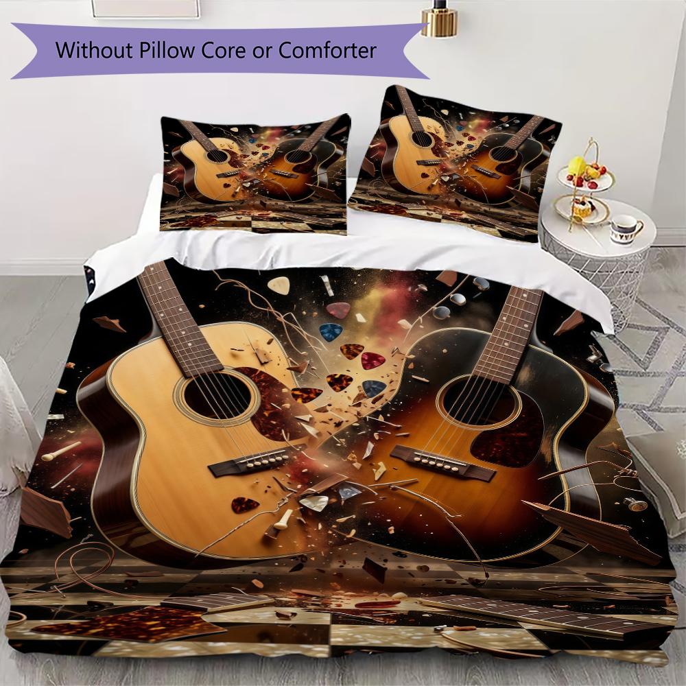 Modern Rock Guitar Pattern Bedding uilt Set uilt Cover Pillowcase Home Decoration Birthday Gift (1 * duvet cover + 2 * pillowcase without core)