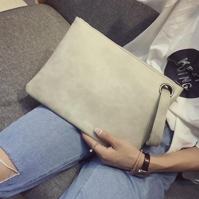 Solid Color Women Clutch Bag Leather Envelope Evening Handbag