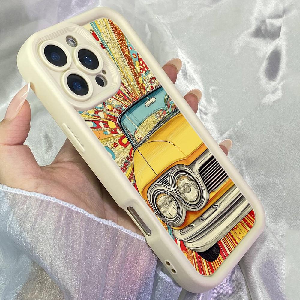 JJT116 Мультяшный Хиппи 80-х Бесшовный Майами-Вайб Поп-Арт для iPhone 17 16 15 Pro Max Samsung S26 S25 Ultra A17 A16 A07 A56 Xiaomi 15T Redmi 15c Мягкий Чехол