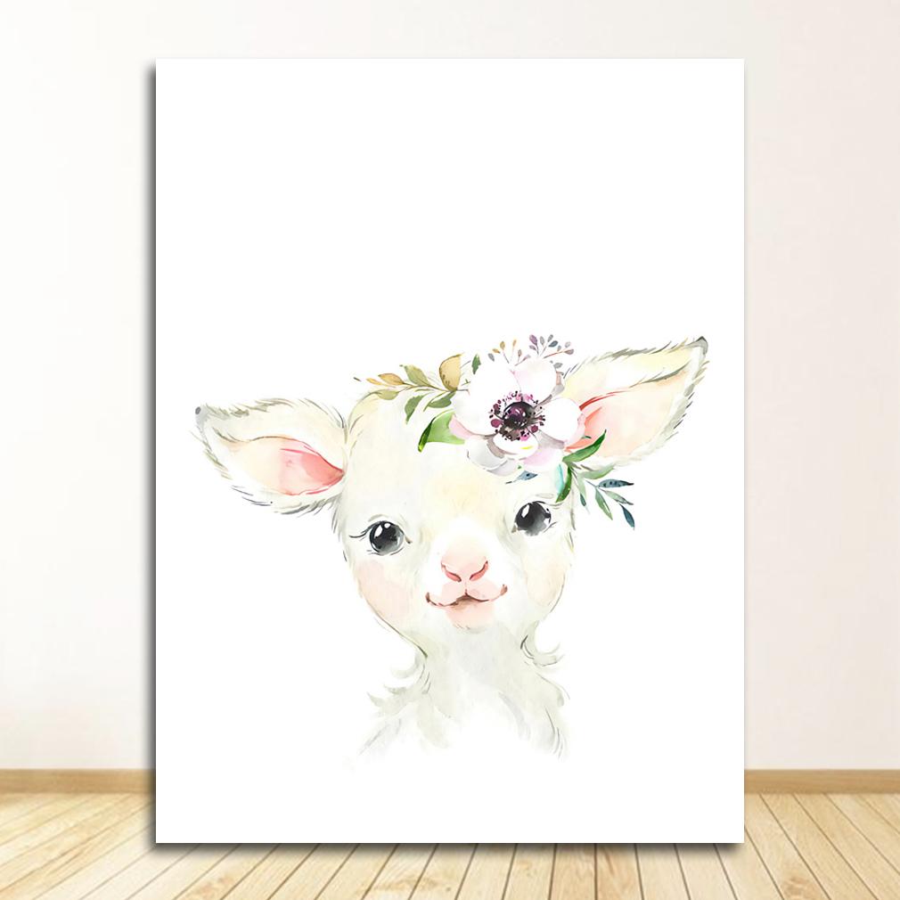 Плакаты на скандинавскую тему и принты, настенная живопись на холсте, настенные картины для детской комнаты, декор для детской комнаты, милый олень, зебра, лев, кролик, свинья, цветок