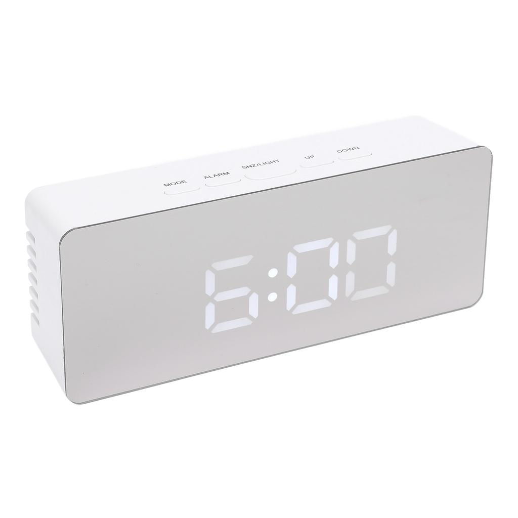 LED Mirror Digital Alarm Desk Clock Large Display 1224 Hour Format Snooze Mode Adjustable
