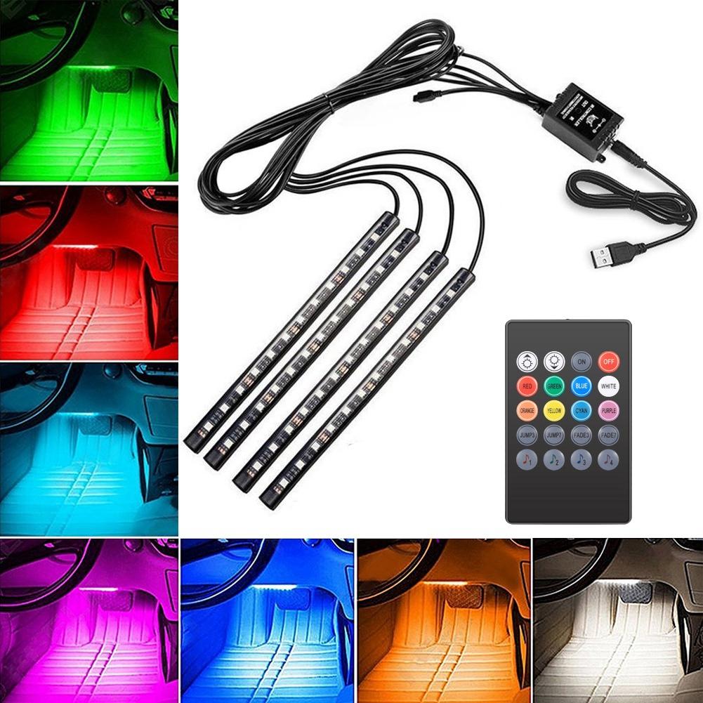 Car LED Light Strip, EECOO 4pcs Car Interior Light Music LED Lighting Kit Underdash Lights with
