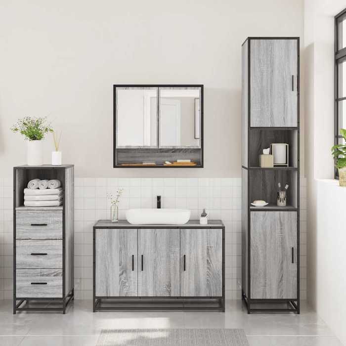 VidaXL 3-piece Bathroom Furniture Set Sonoma Grey, Bathroom Cabinet, Toilet Storage Cabinet, 3301043