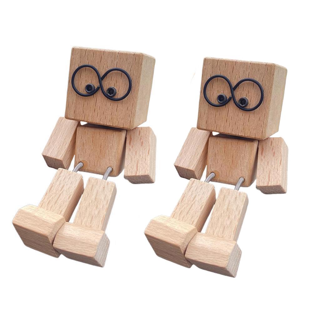 1/2PCS Funny Shaking Wooden Man Figurine Dashboard Ornament,Shaking Feet Wooden Doll With Magnetic Expressions Car Decoration